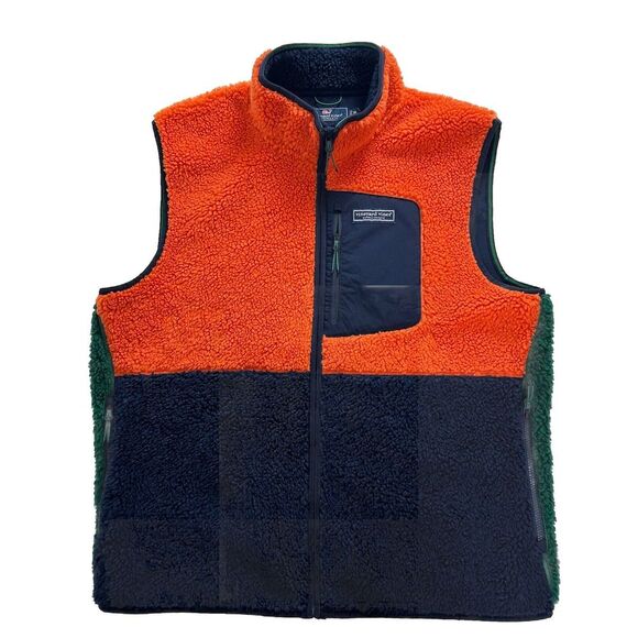 Vineyard Vines Other - Vineyard Vines Colorblock Sherpa Vest‎ Orange Blue Green Nautical Size XL EUC